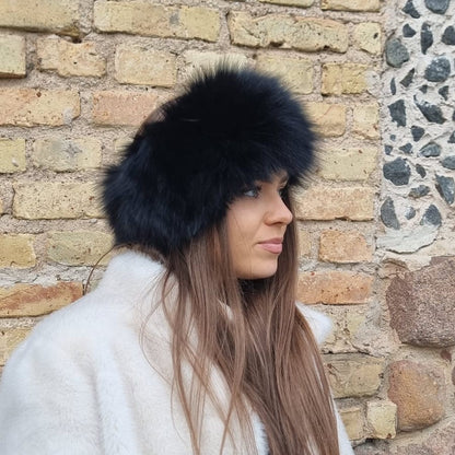black Faux Fur Headband – Wool Lined