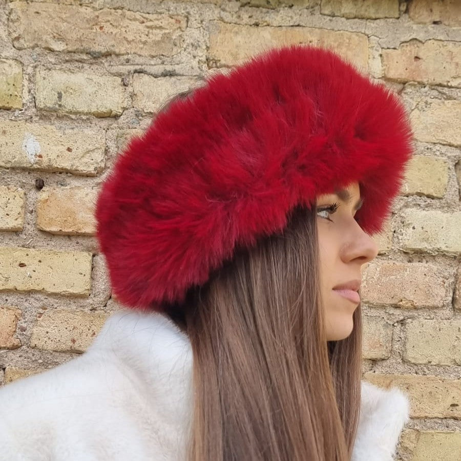 red Faux Fur Headband – Wool Lined