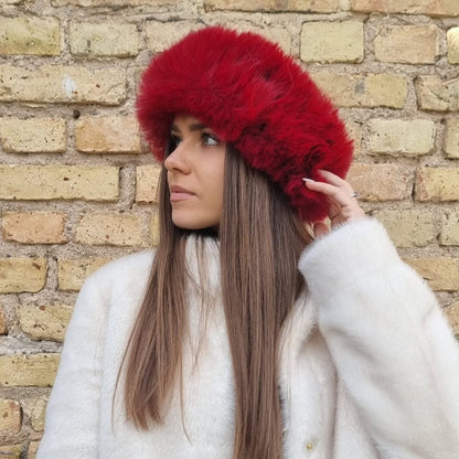 red Faux Fur Headband – Wool Lined