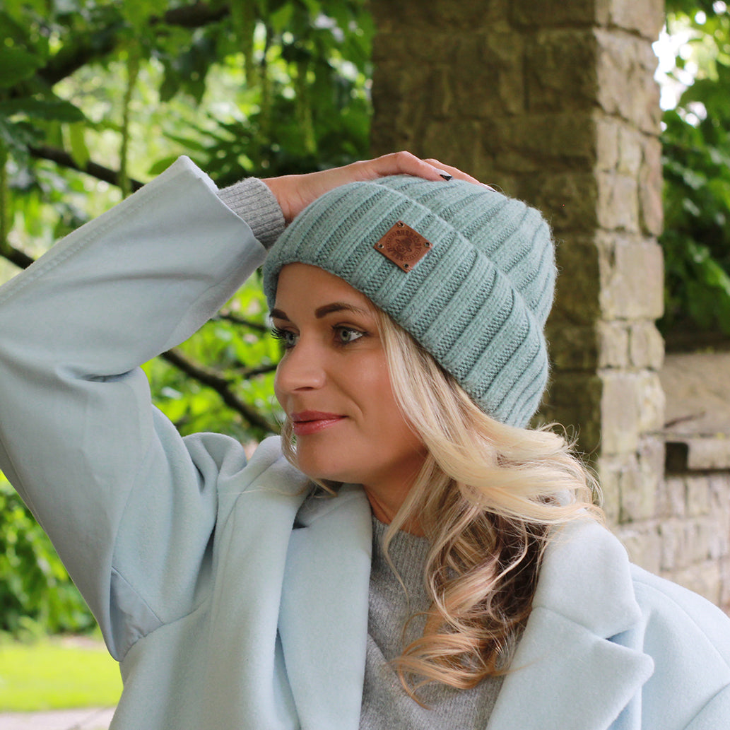 sky blue Smaller Size Cashmere Silk Lined Women's Hat, Winter Windproof beanie, Great for thick, Curly, Frizz-free Hair, Gift For Her