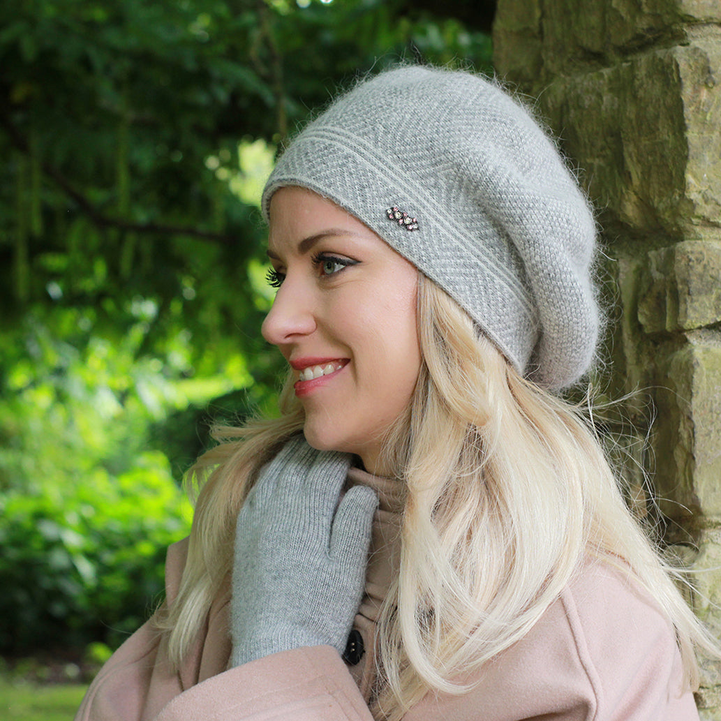 grey Women’s Cashmere Blend Beret – Warm Double Layer Winter Hat, French Style, Cozy Gift for Her, Mum or Grandma