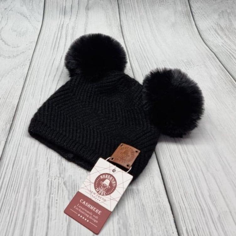 black Baby cashmere hat, toddler beanie, kids winter bobble hat, gift for kids - BURGUNDY MODE
